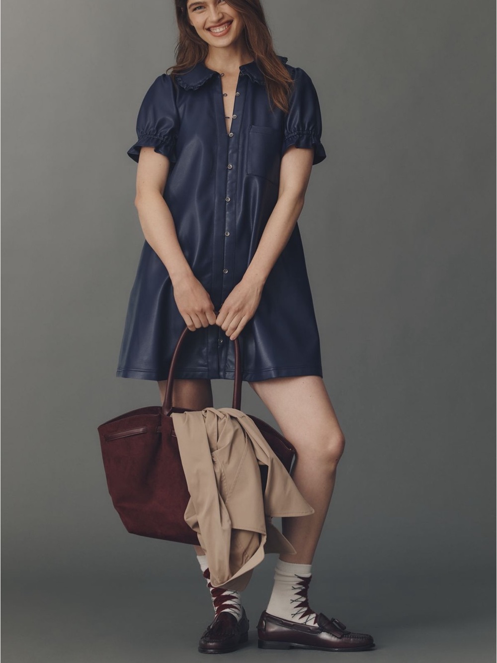 Pilcro Faux Leather Navy Dress XS